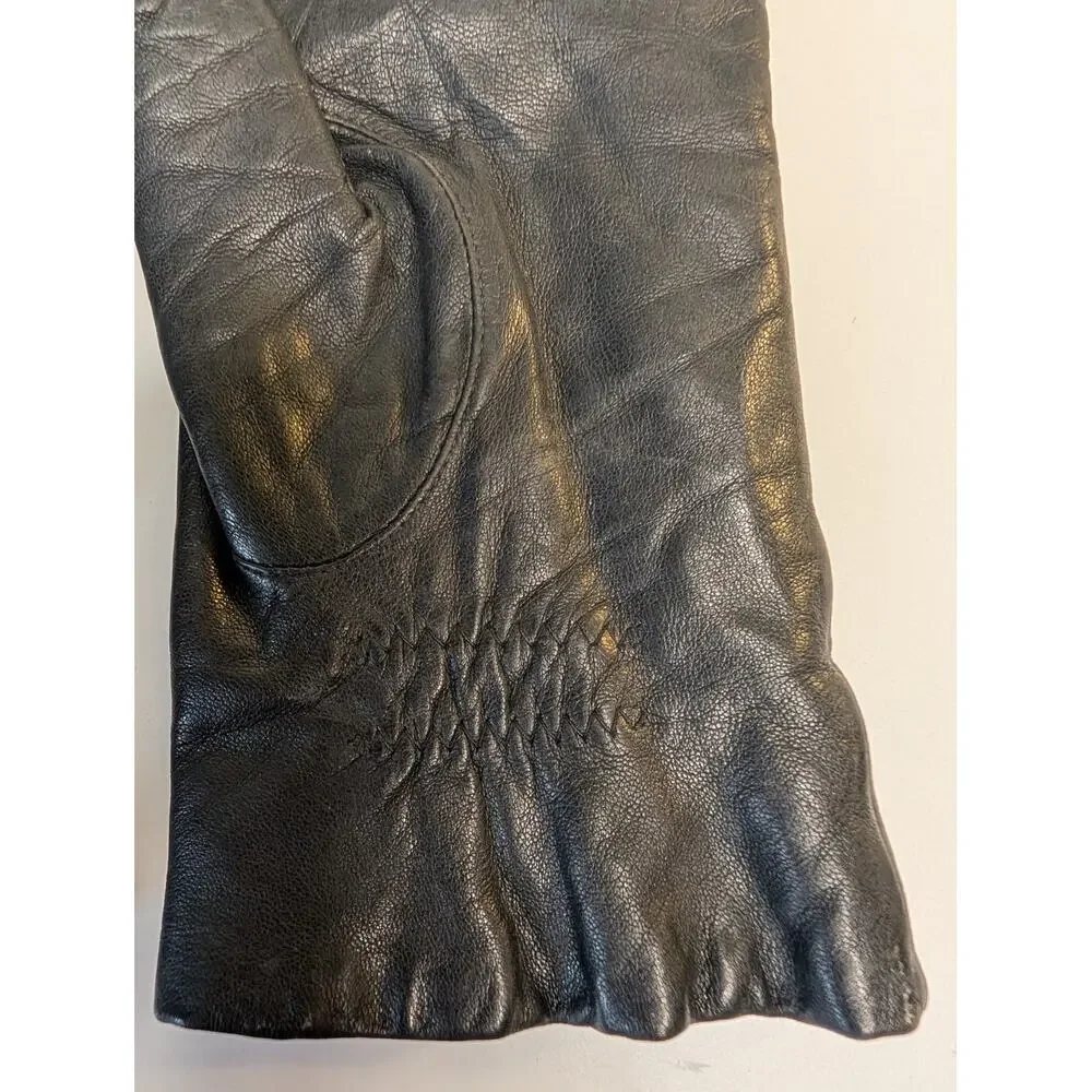 Vintage Aris Black Leather Gloves Thinsulate Lined Isotoner Winter Size 7
